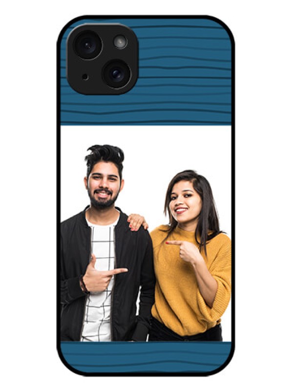 Custom iPhone 15 Plus Custom Metal Phone CaseBlue Pattern Cover Design