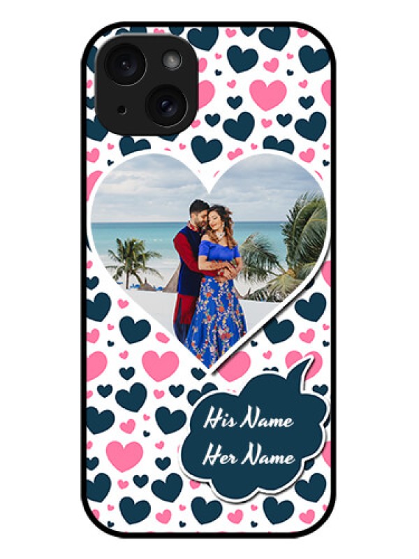 Custom iPhone 15 Plus Custom Metal Phone CasePink and Blue Heart Design
