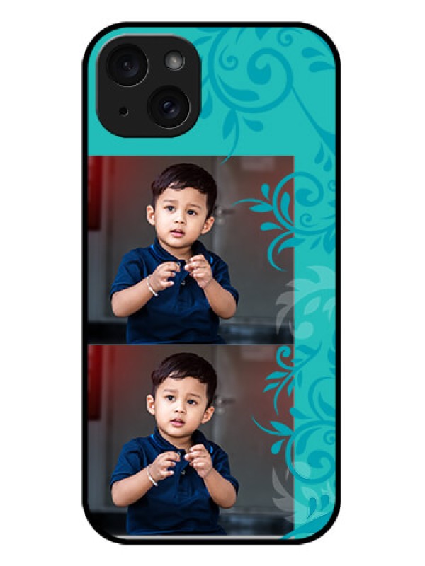 Custom iPhone 15 Plus Custom Metal Phone CaseWith Photo And Green Floral Design