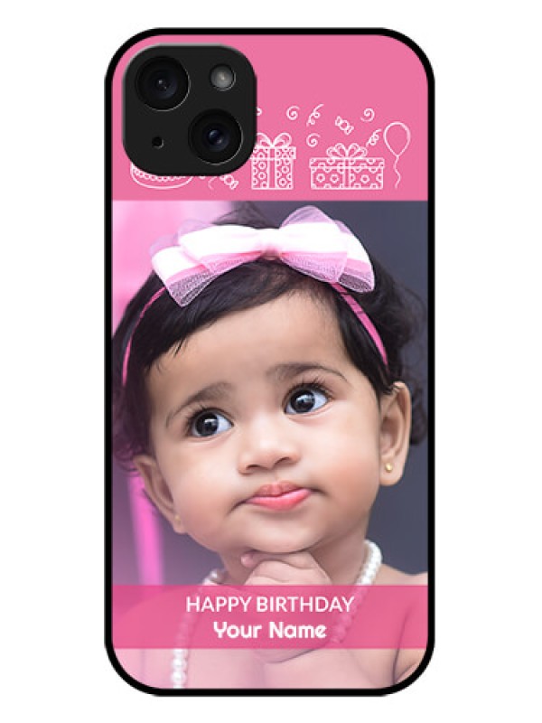 Custom iPhone 15 Plus Custom Metal Phone CaseWith Birthday Line Art Design
