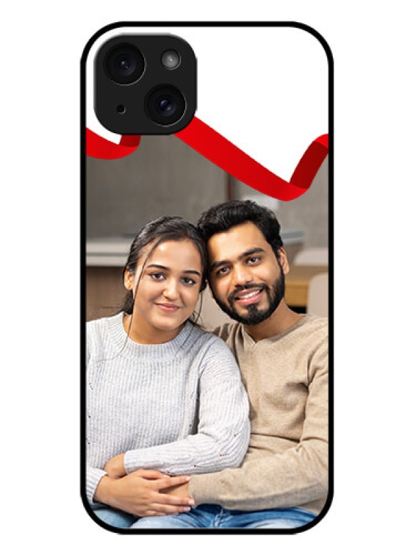 Custom iPhone 15 Plus Custom Metal Phone CaseRed Ribbon Frame Design