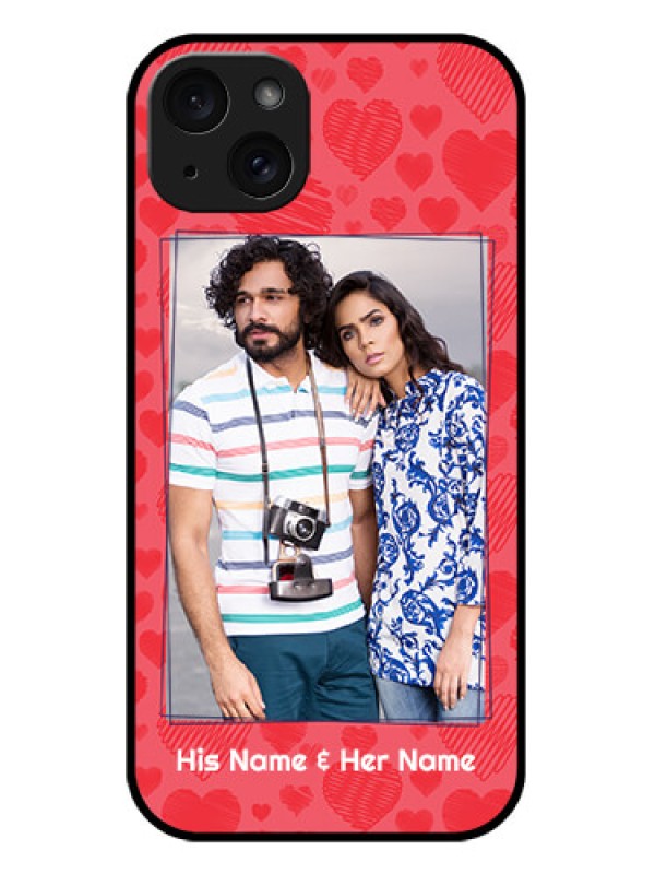 Custom iPhone 15 Plus Custom Metal Phone CaseWith Red Heart Symbols Design