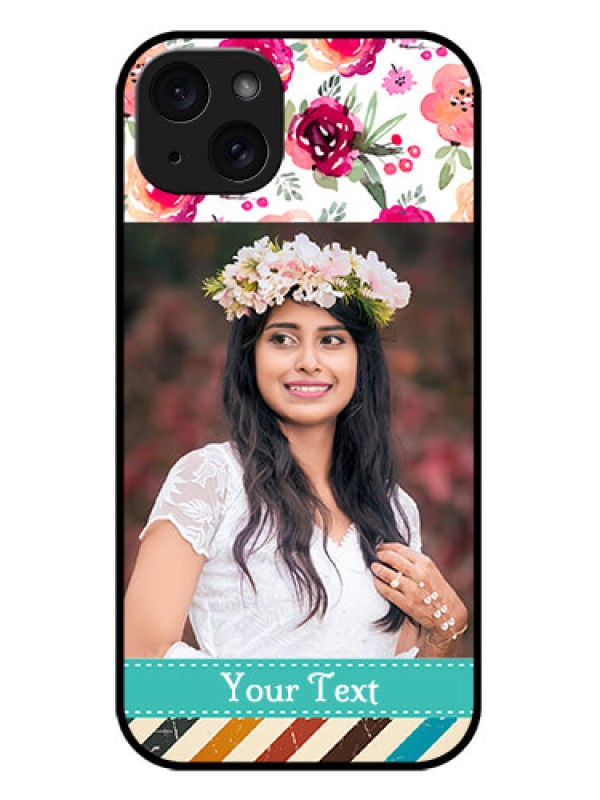 Custom iPhone 15 Plus Custom Metal Phone CaseWater Colors Floral Design