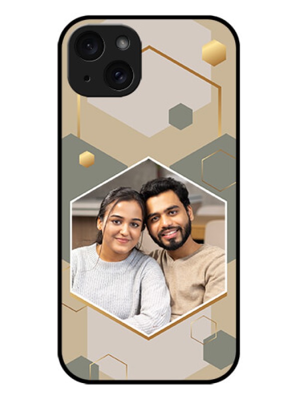 Custom iPhone 15 Plus Custom Metal Phone CaseStylish Hexagon Pattern Design