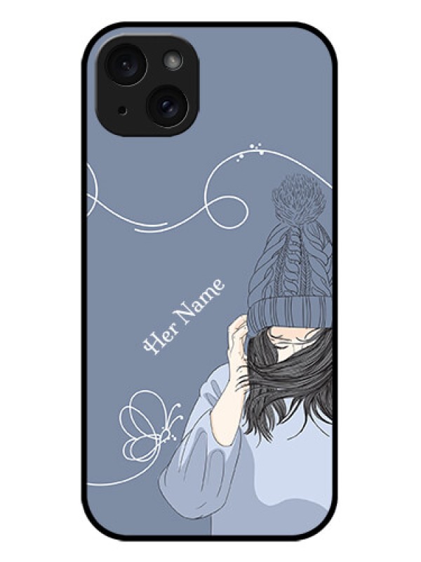 Custom iPhone 15 Plus Custom Metal Phone CaseGirl In Winter Outfit Design
