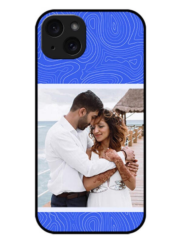 Custom iPhone 15 Plus Custom Metal Phone CaseCurved Line Art With Blue And White Design