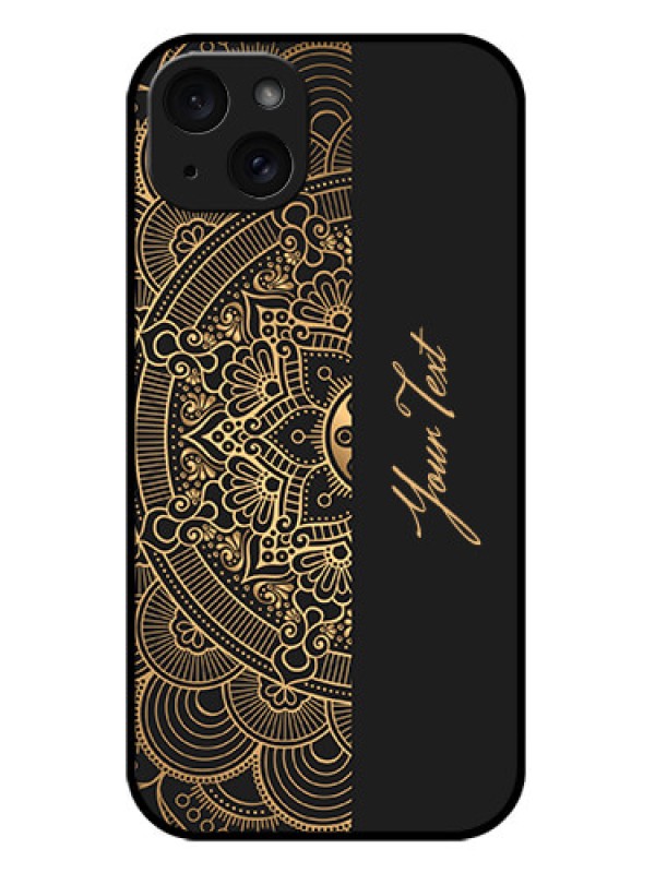 Custom iPhone 15 Plus Custom Metal Phone CaseMandala Art With Custom Text Design