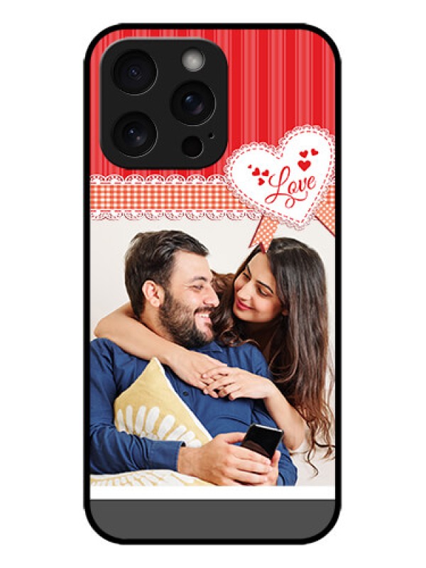 Custom iPhone 15 Pro Max Custom Metal Phone CaseRed Love Pattern Design