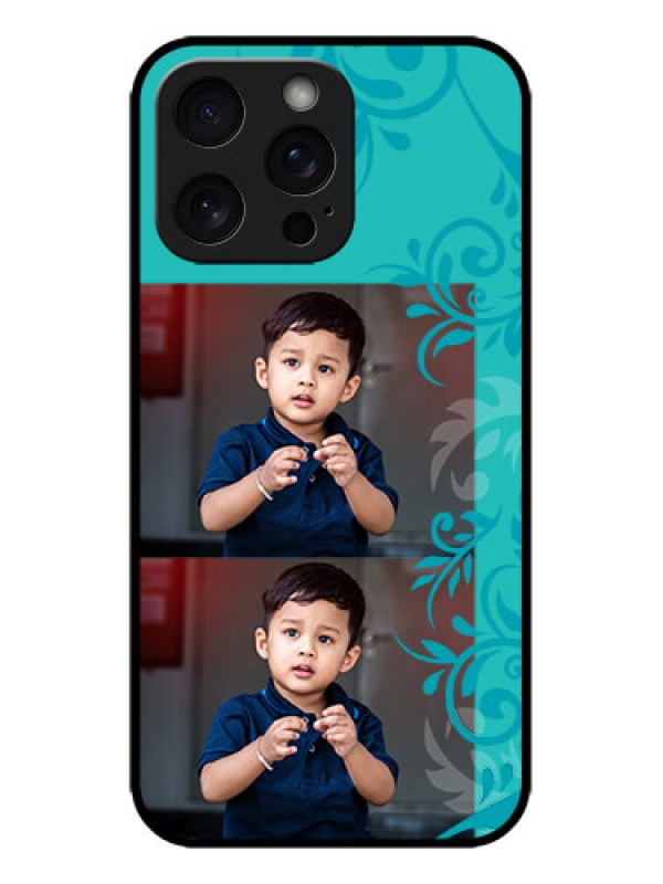 Custom iPhone 15 Pro Max Custom Metal Phone CaseWith Photo And Green Floral Design