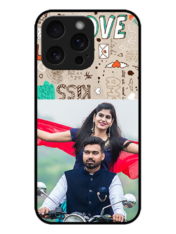 Custom iPhone 15 Pro Max Custom Metal Phone CaseLove Doodle Pattern