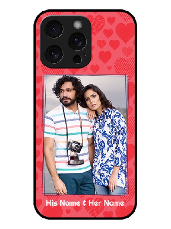 Custom iPhone 15 Pro Max Custom Metal Phone CaseWith Red Heart Symbols Design