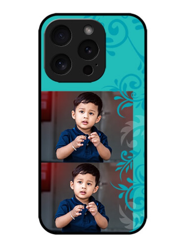 Custom iPhone 15 Pro Custom Metal Phone CaseWith Photo And Green Floral Design