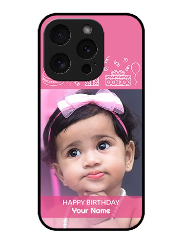 Custom iPhone 15 Pro Custom Metal Phone CaseWith Birthday Line Art Design