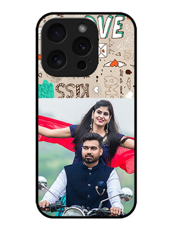 Custom iPhone 15 Pro Custom Metal Phone CaseLove Doodle Pattern