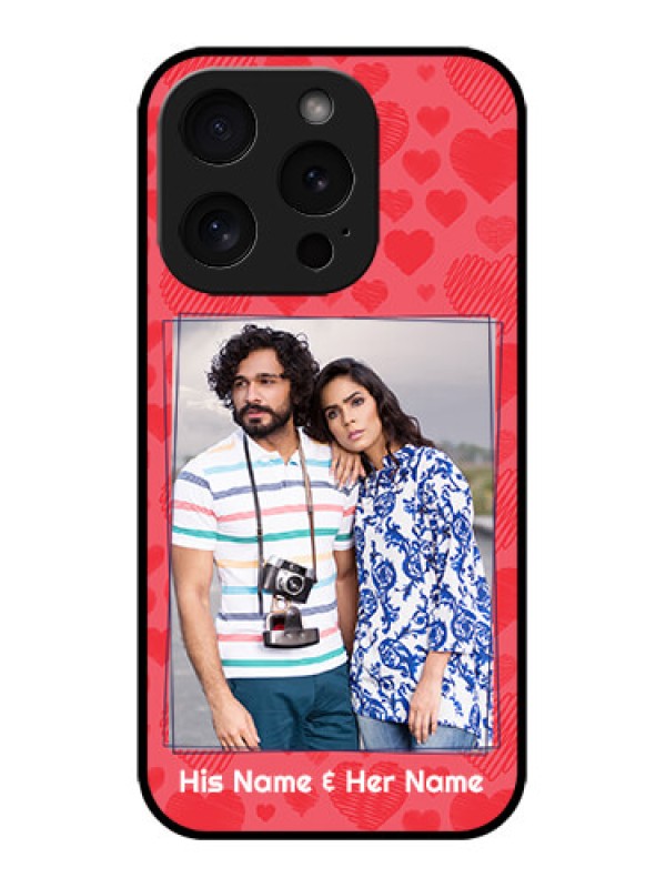 Custom iPhone 15 Pro Custom Metal Phone CaseWith Red Heart Symbols Design