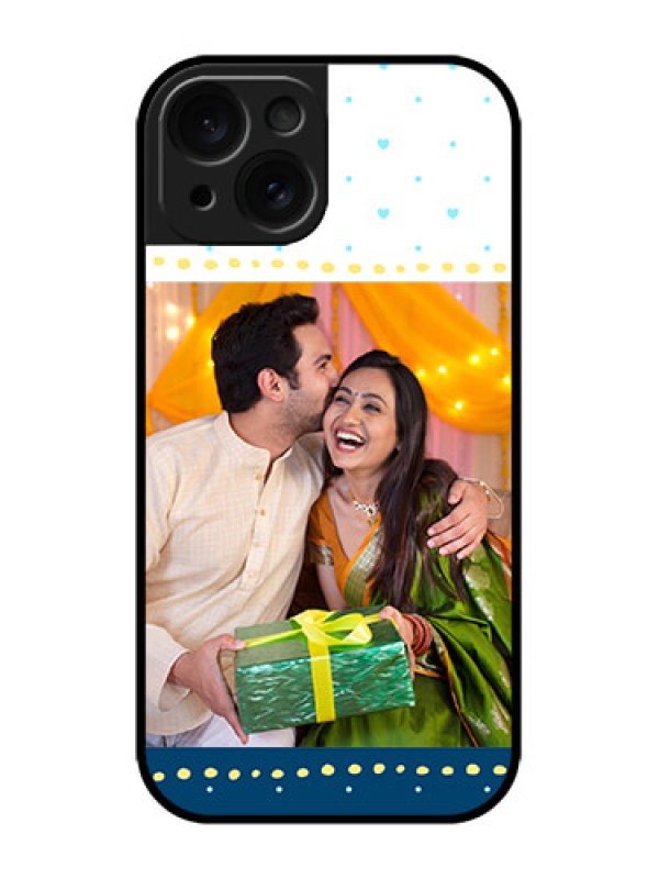 Custom iPhone 15 Custom Metal Phone CaseWhite And Blue Abstract Design