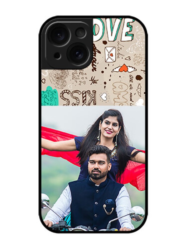 Custom iPhone 15 Custom Metal Phone CaseLove Doodle Pattern