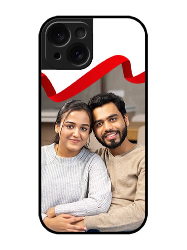 Custom iPhone 15 Custom Metal Phone CaseRed Ribbon Frame Design