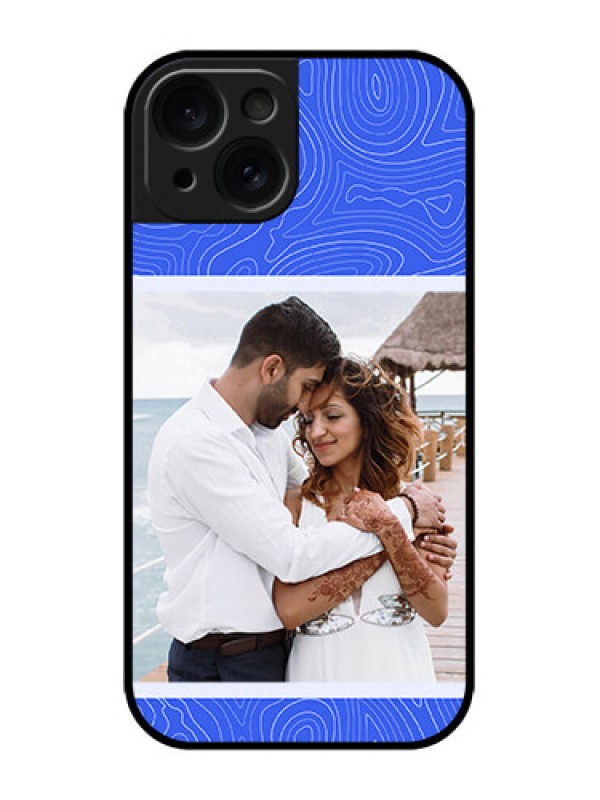 Custom iPhone 15 Custom Metal Phone CaseCurved Line Art With Blue And White Design