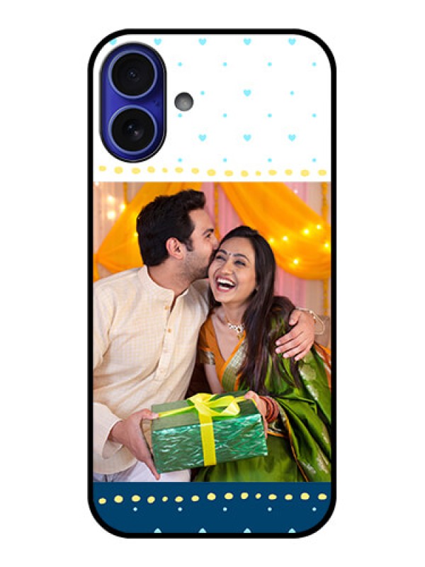 Custom iPhone 16 Plus Custom Metal Phone Case - White And Blue Abstract Design