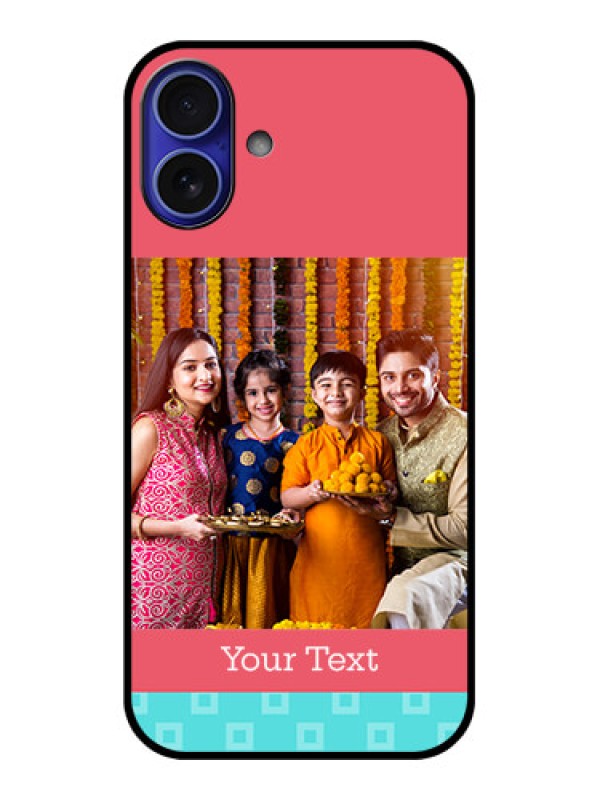 Custom iPhone 16 Plus Custom Metal Phone Case - Peach and Blue Color Design