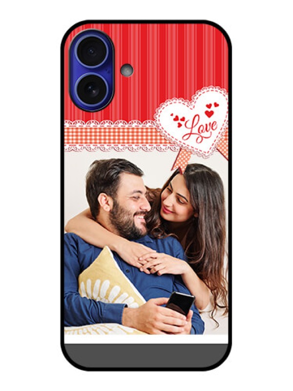 Custom iPhone 16 Plus Custom Metal Phone Case - Red Love Pattern Design