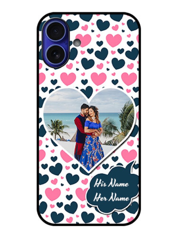 Custom iPhone 16 Plus Custom Metal Phone Case - Pink and Blue Heart Design
