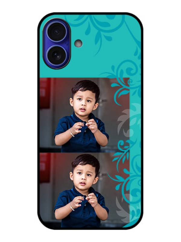 Custom iPhone 16 Plus Custom Metal Phone Case - With Photo And Green Floral Design