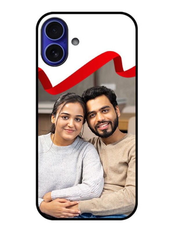 Custom iPhone 16 Plus Custom Metal Phone Case - Red Ribbon Frame Design