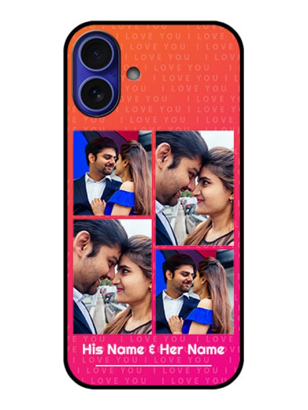 Custom iPhone 16 Plus Custom Metal Phone Case - I Love You Pink Design