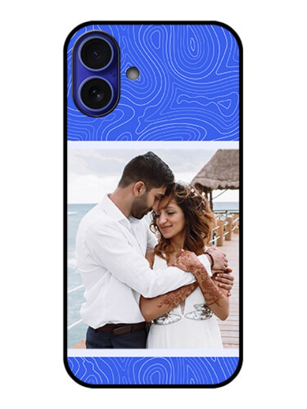 Custom iPhone 16 Plus Custom Metal Phone Case - Curved Line Art With Blue And White Design