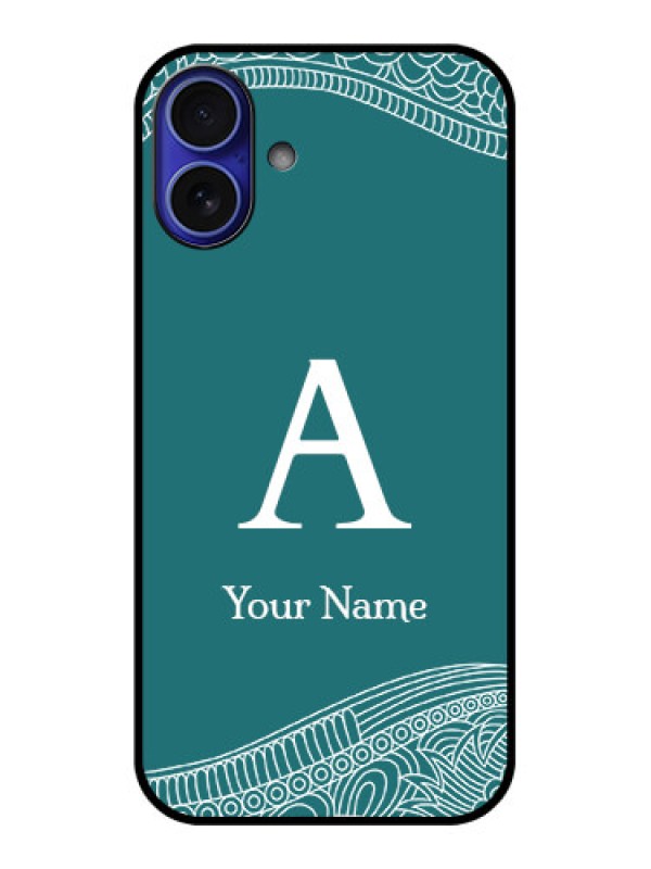 Custom iPhone 16 Plus Custom Metal Phone Case - Line Art Pattern With Custom Name Design