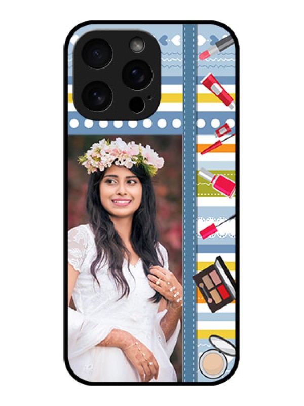 Custom iPhone 16 Pro Max Custom Metal Phone Case - Makeup Icons Design
