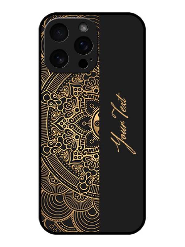 Custom iPhone 16 Pro Max Custom Metal Phone Case - Mandala Art With Custom Text Design