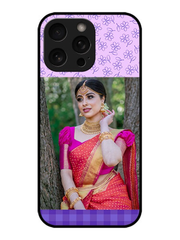 Custom iPhone 16 Pro Custom Metal Phone Case - Purple Floral Design