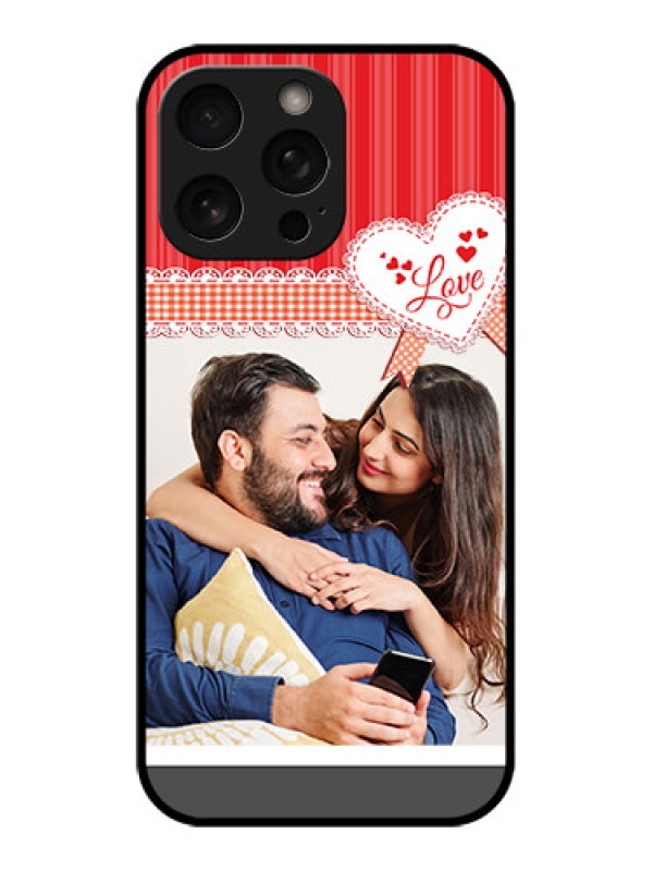 Custom iPhone 16 Pro Custom Metal Phone Case - Red Love Pattern Design