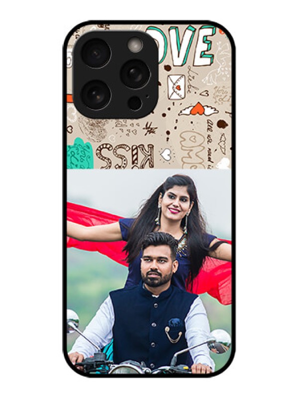 Custom iPhone 16 Pro Custom Metal Phone Case - Love Doodle Pattern