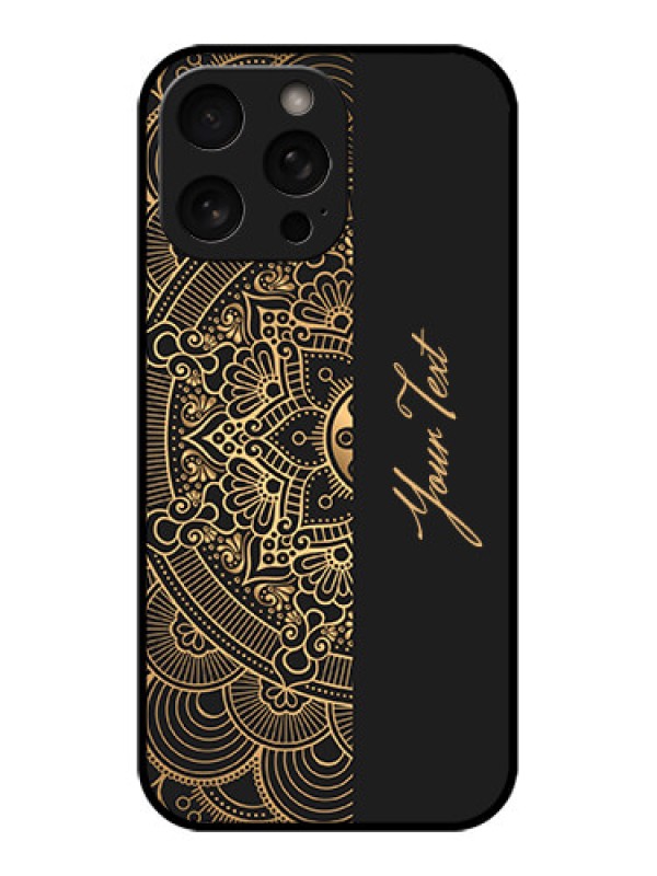 Custom iPhone 16 Pro Custom Metal Phone Case - Mandala Art With Custom Text Design