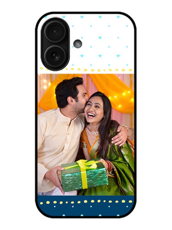 Custom iPhone 16 Custom Metal Phone Case - White And Blue Abstract Design