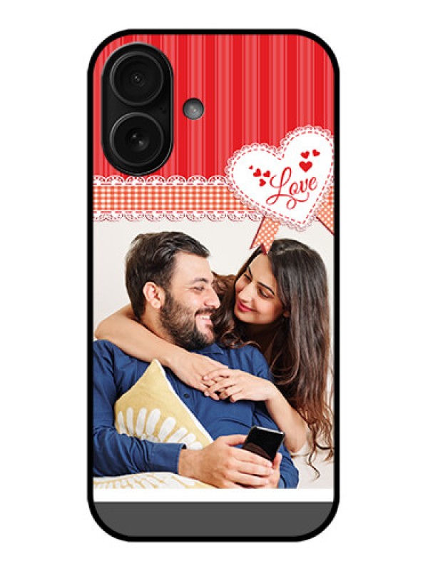 Custom iPhone 16 Custom Metal Phone Case - Red Love Pattern Design