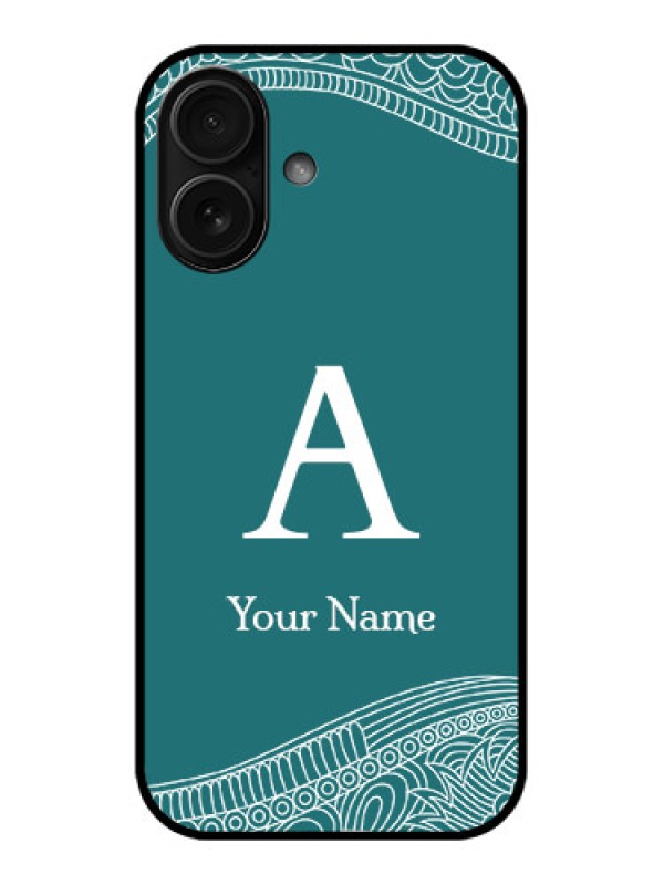 Custom iPhone 16 Custom Metal Phone Case - Line Art Pattern With Custom Name Design