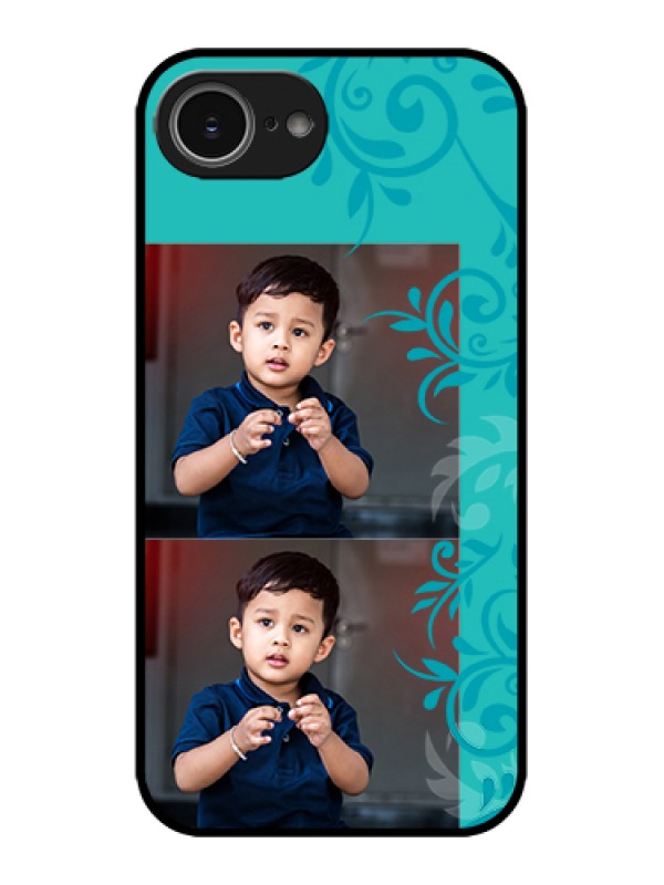 Custom Apple iPhone 16e Custom Metal Phone Case - With Photo And Green Floral Design