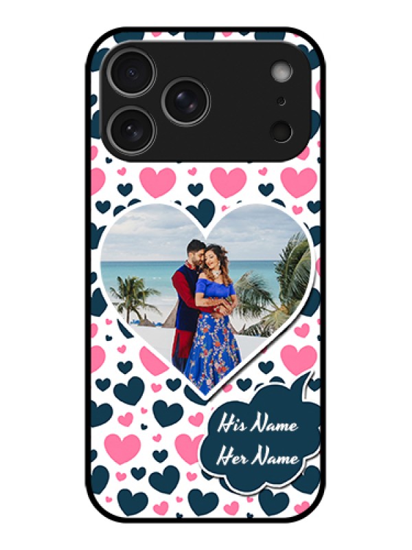 Custom Apple iPhone 17 Pro Max Custom Metal Phone Case - Pink & Blue Heart Design
