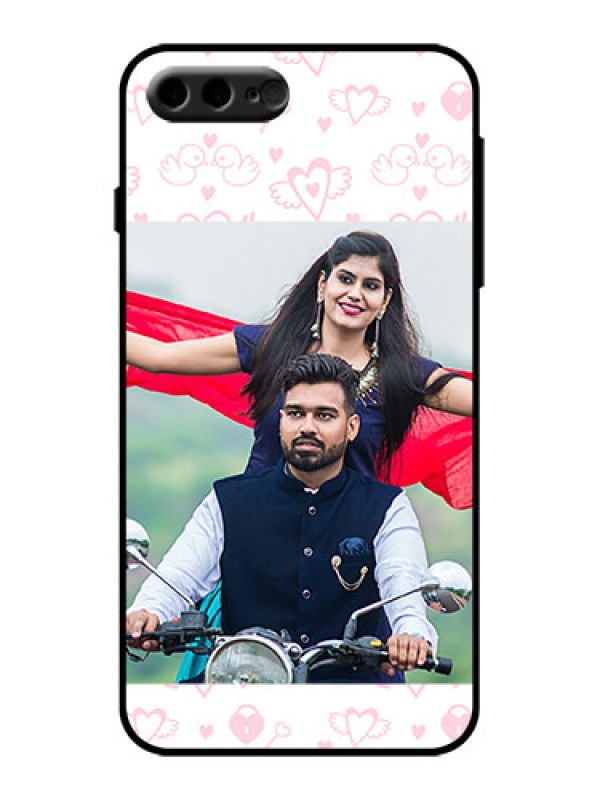 Custom iPhone 7 Plus Custom Metal Phone Case - Pink Flying Heart Design