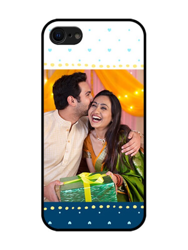 Custom iPhone 8 Custom Metal Phone Case - White And Blue Abstract Design