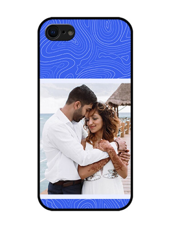 Custom iPhone 8 Custom Metal Phone Case - Curved Line Art With Blue And White Design