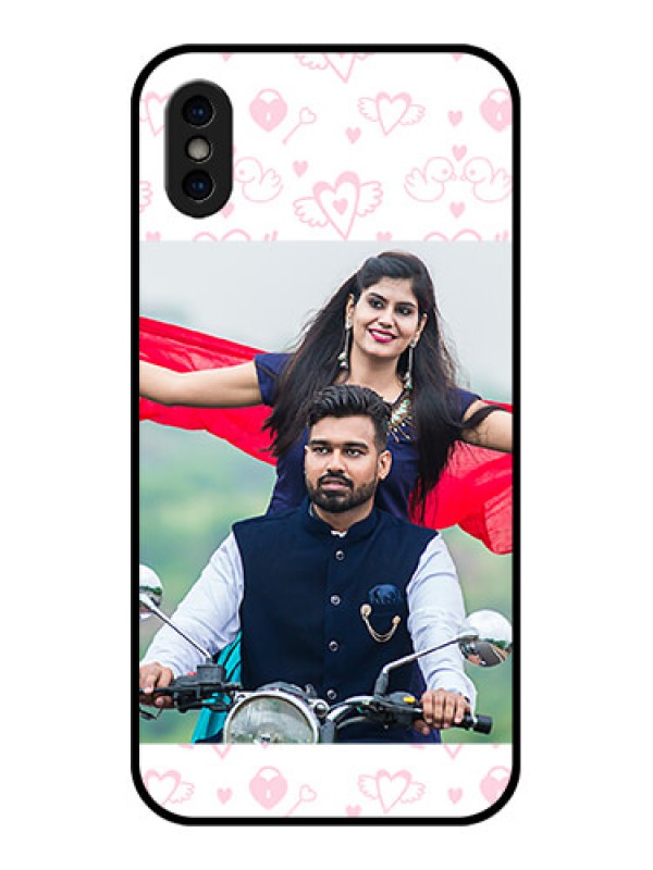 Custom iPhone X Custom Metal Phone Case - Pink Flying Heart Design