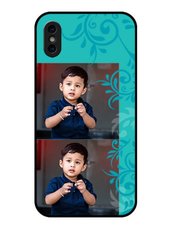 Custom iPhone X Custom Metal Phone Case - With Photo And Green Floral Design