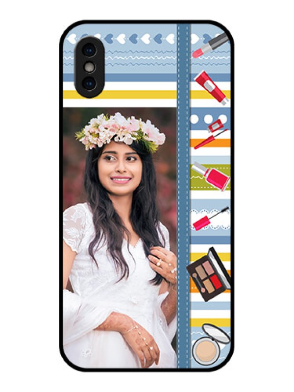 Custom iPhone X Custom Metal Phone Case - Makeup Icons Design