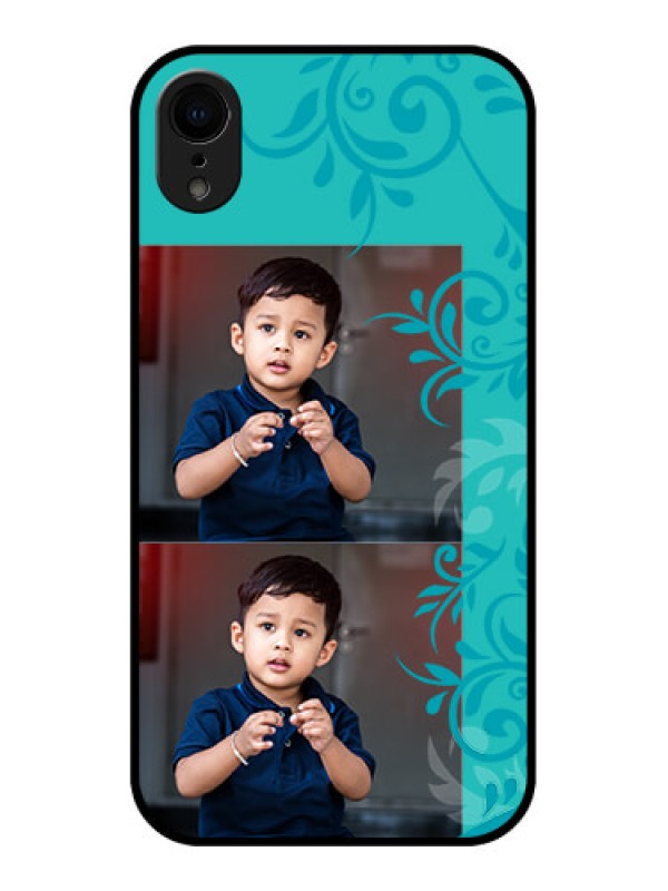 Custom iPhone XR Custom Metal Phone Case - With Photo And Green Floral Design